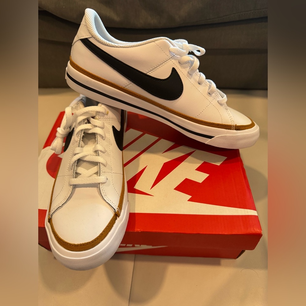 NIB Nike Court Legacy White with Gold and Black Accents - Picture 2 of 5